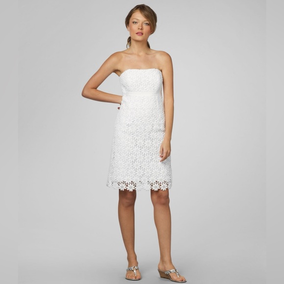 Elegant Lily Pulitzer Bowen White Strapless Lace Dress Size 6 - Picture 1 of 5